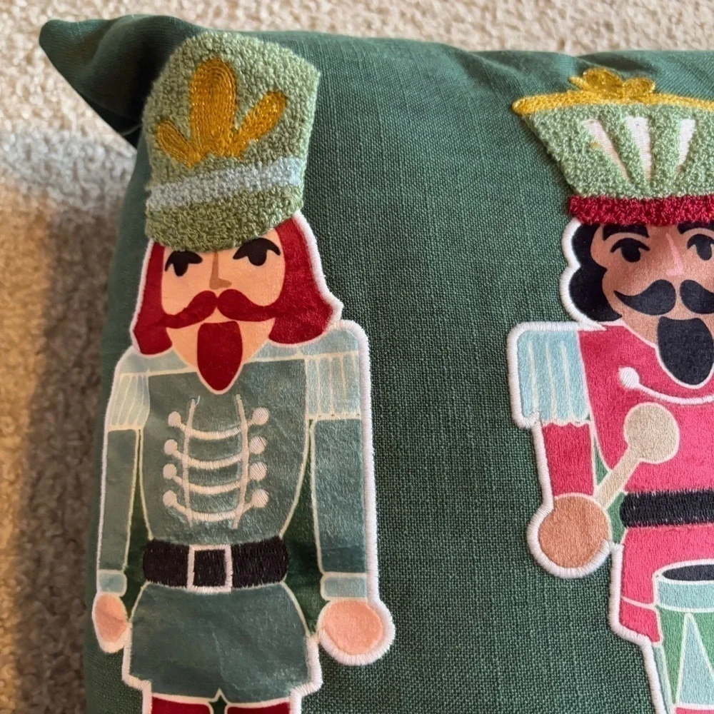 Nutcracker Christmas Throw Pillow NEW Green Square Holiday Textured